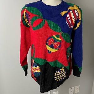 Vtg Talbots Women’s M Christmas Ornaments Colorful Fun Holiday 80’s 90’s Sweater